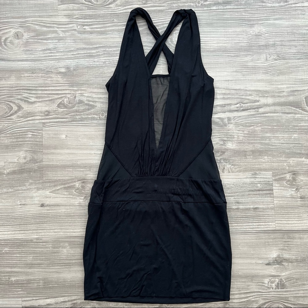 ASOS • Black Mesh Insert Cross Back Bodycon Dress